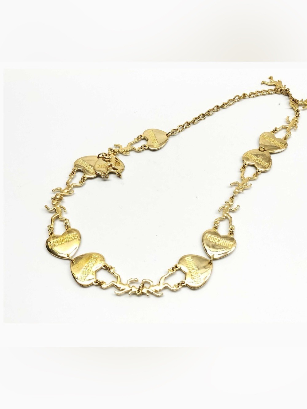 Moschino Vintage Gold-Tone Engraved Heart Link Necklace